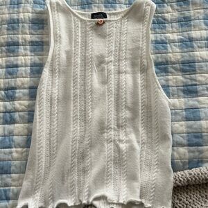 Pointelle White knit Tank Top